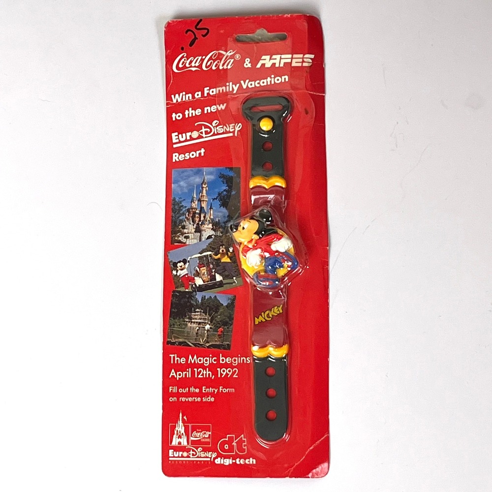 Vintage 1992 Coca Cola Euro Disney Mickey Mouse Watch New on Card